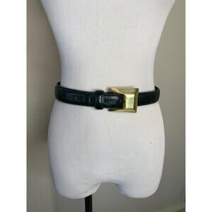 Vintage Green Liz Claiborne Crocodile Embossed Leather Belt Size Medium 1" wide